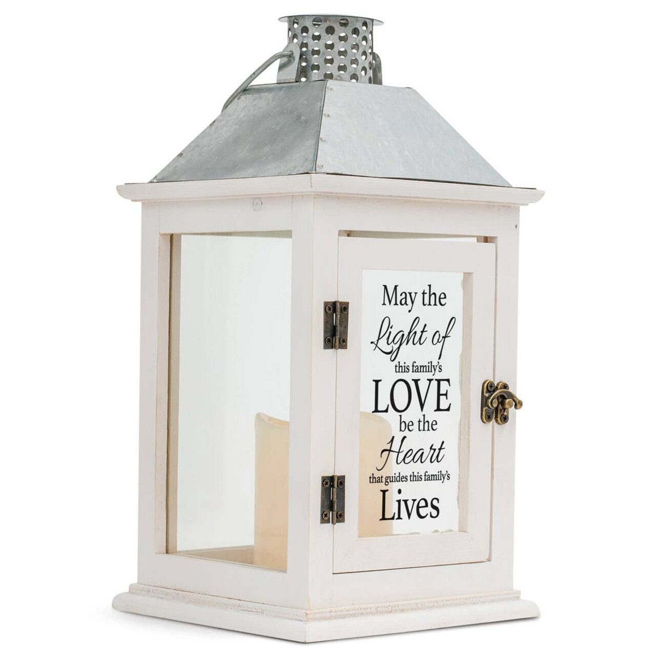 Edge Collection - 12.25" x 6.5" x 6.5" - White - Elegant Lantern with Uplifting Love Quote - 1 Piece